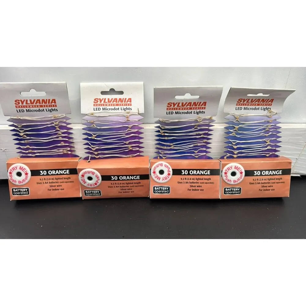 Lot of 4 Sylvania Halloween Series LED Microdot Lights 30 Orange